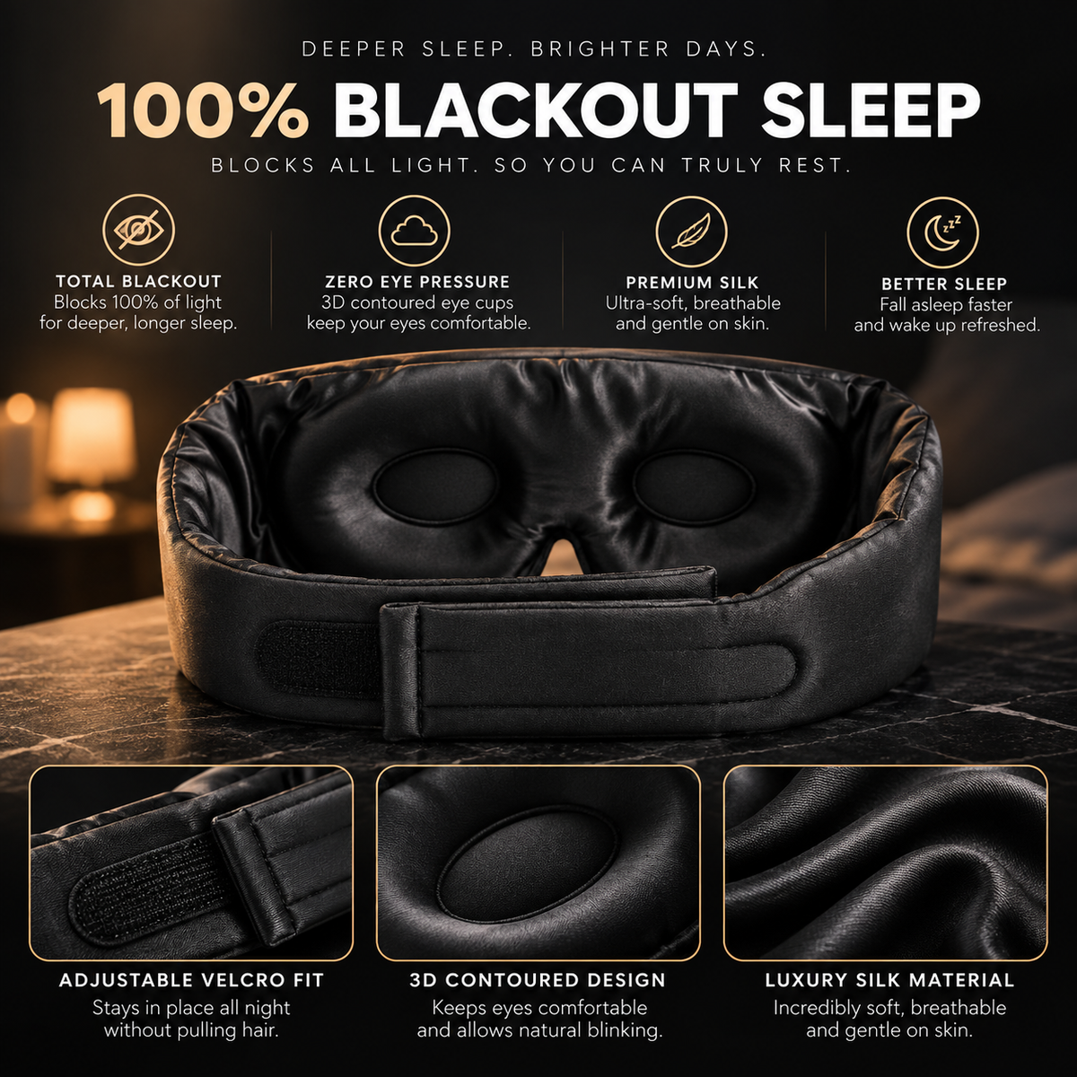 Luxury Silk Sleep Mask – 100% Blackout & Zero Eye Pressure